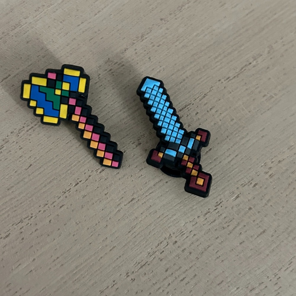 Minecraft Themed Sword Axe Croc Charms Set Of 2 Shoe Jewelry Pixel